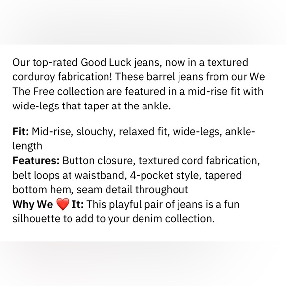 Free People Good Luck Barrel Corduroys - Picture 3 of 3